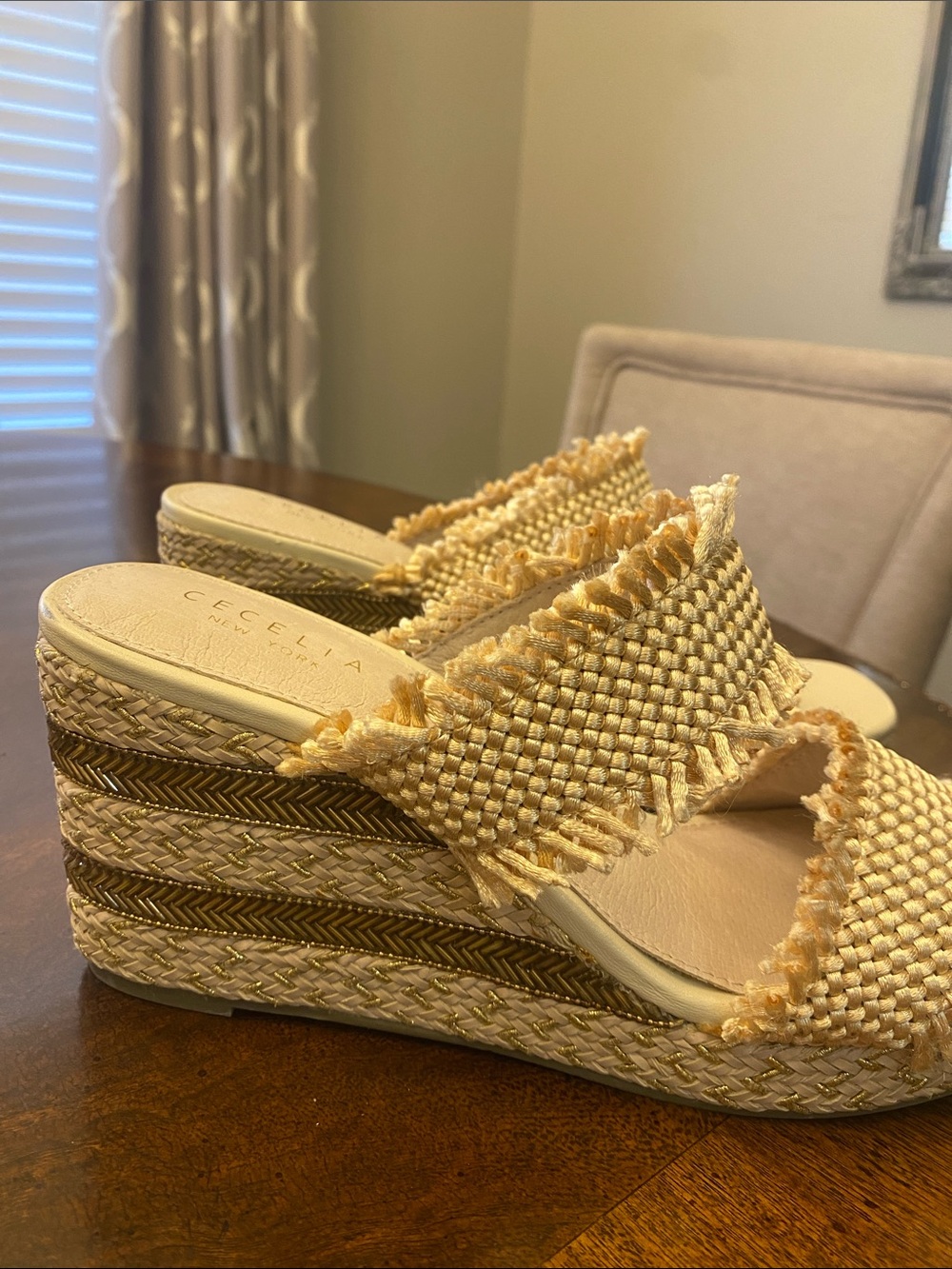 CECELIA NEW YORK Natural Woven Fringe Espadrille Wedges